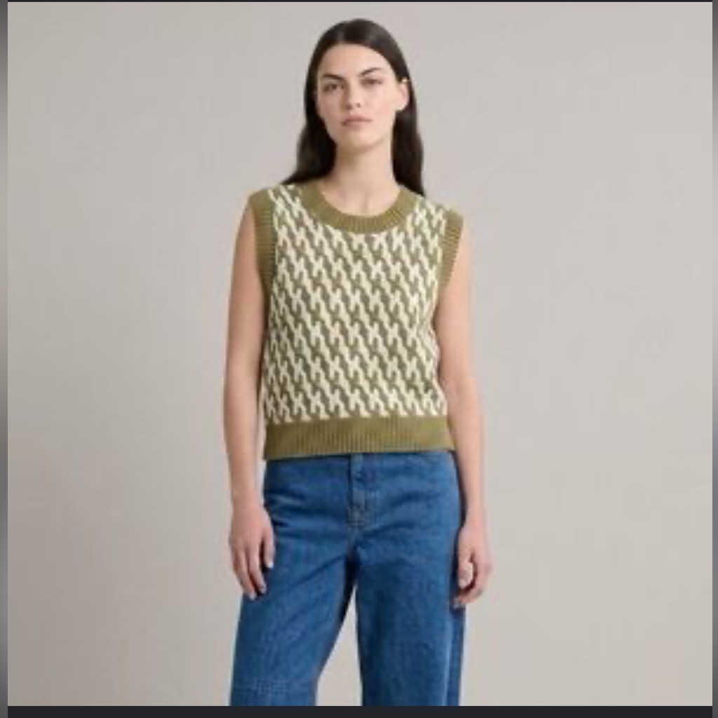 Anthropologie X French Connection Green And Cream Klara Flec Abstract Vest